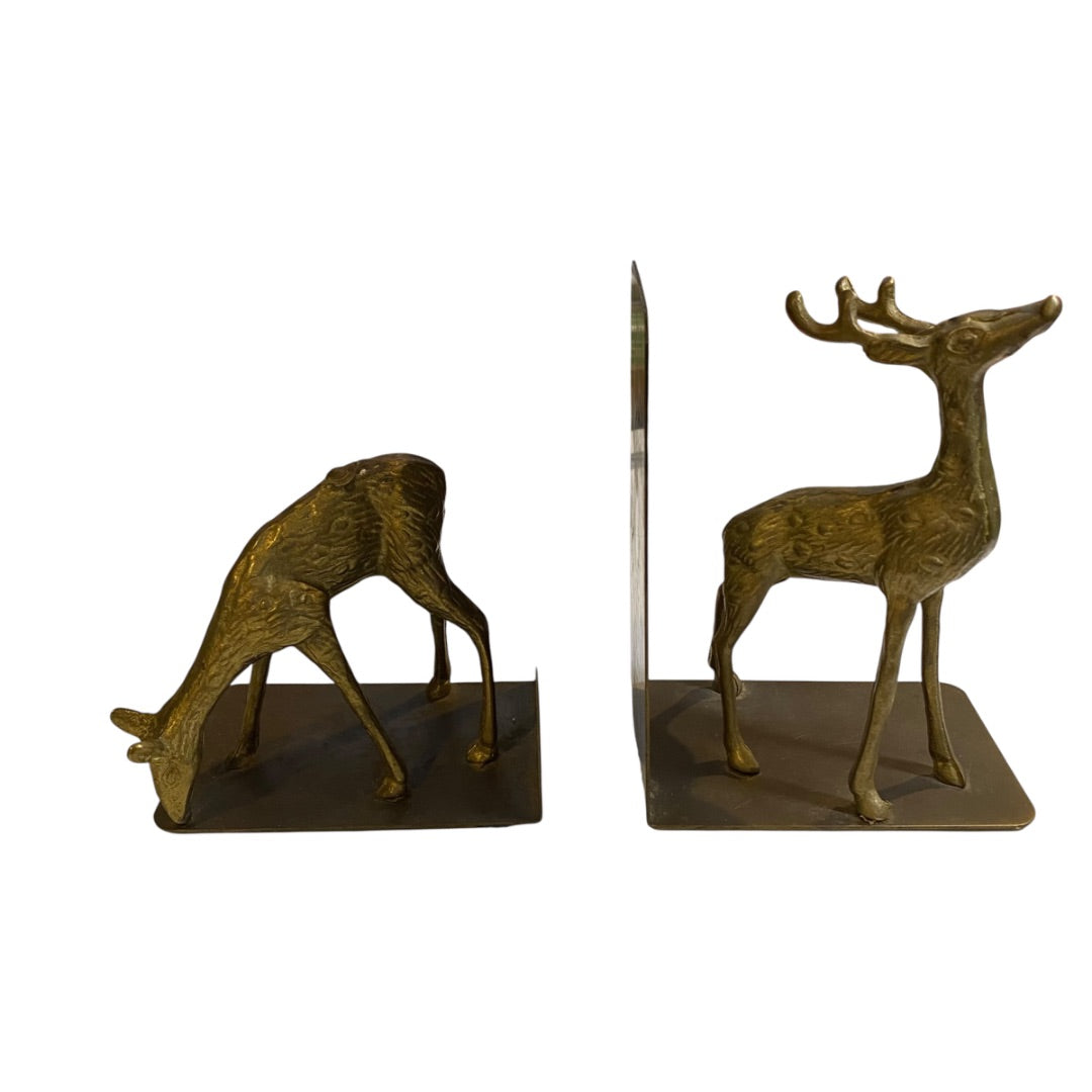 Vintage Brass Deer Bookends Buck and Doe Bookends Book Support Brackets