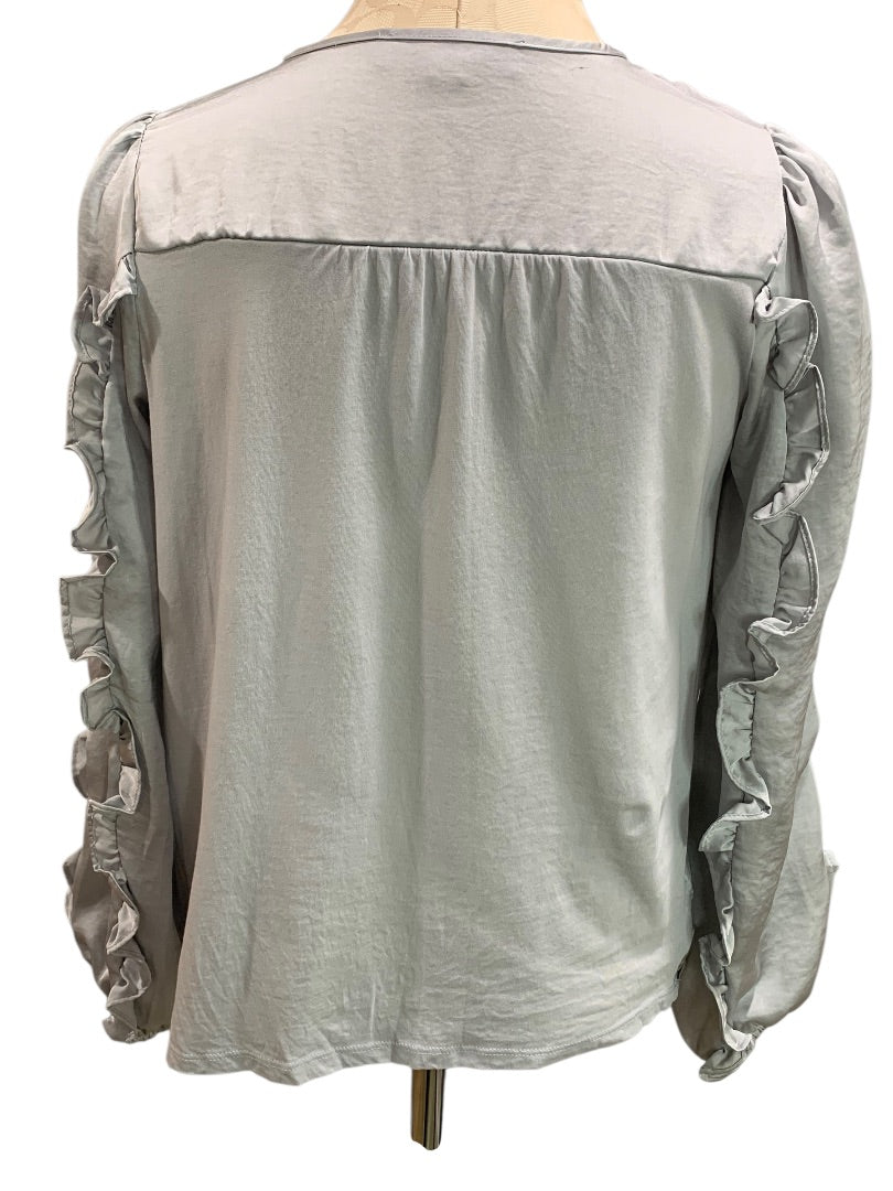 XXSP Loft Petites Womens Gray Satiny Pullover Blouse Ruffle Detail