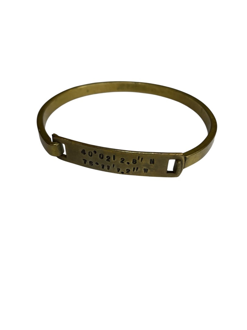 Stone Cooper Brass Bangle Bracelet Lattitude and Longitude