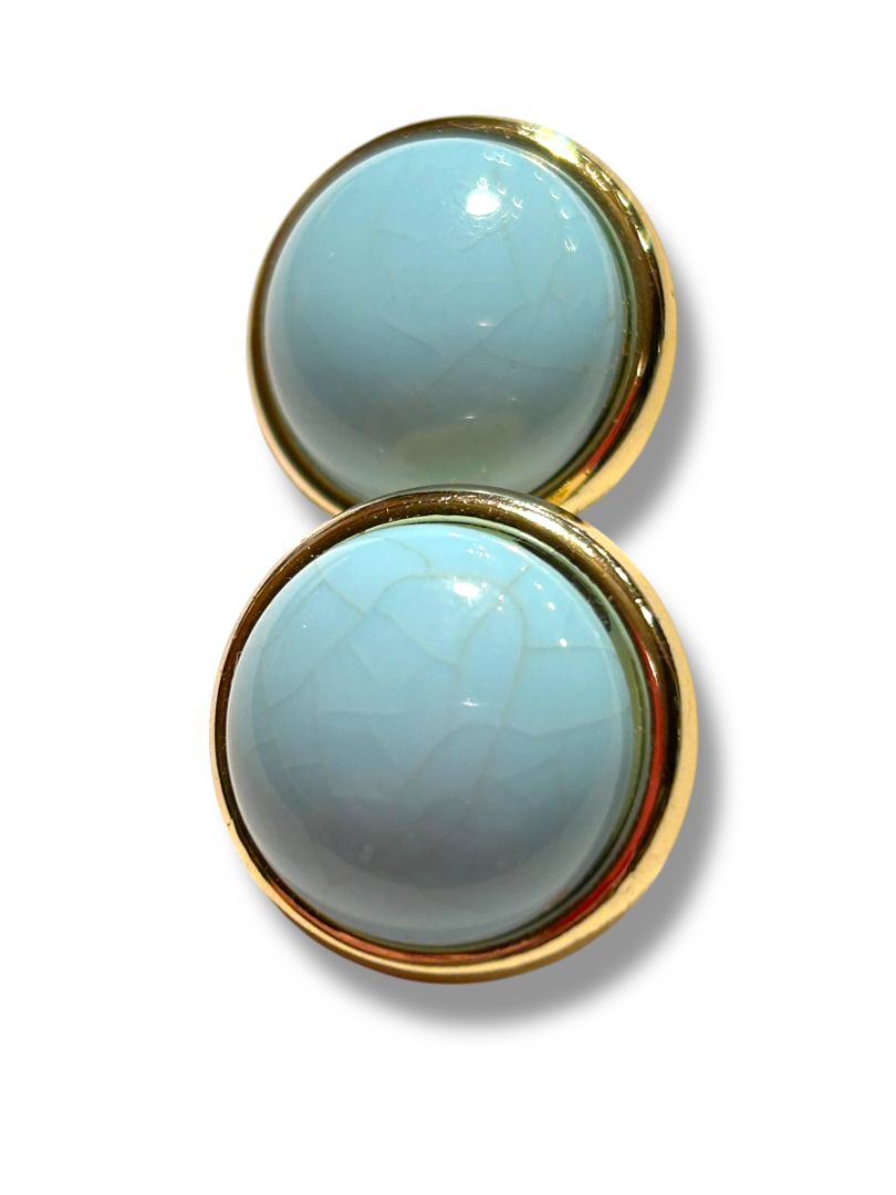 Vintage Goldtone Marbled Blue Post Pierced Earrings .9" Diameter
