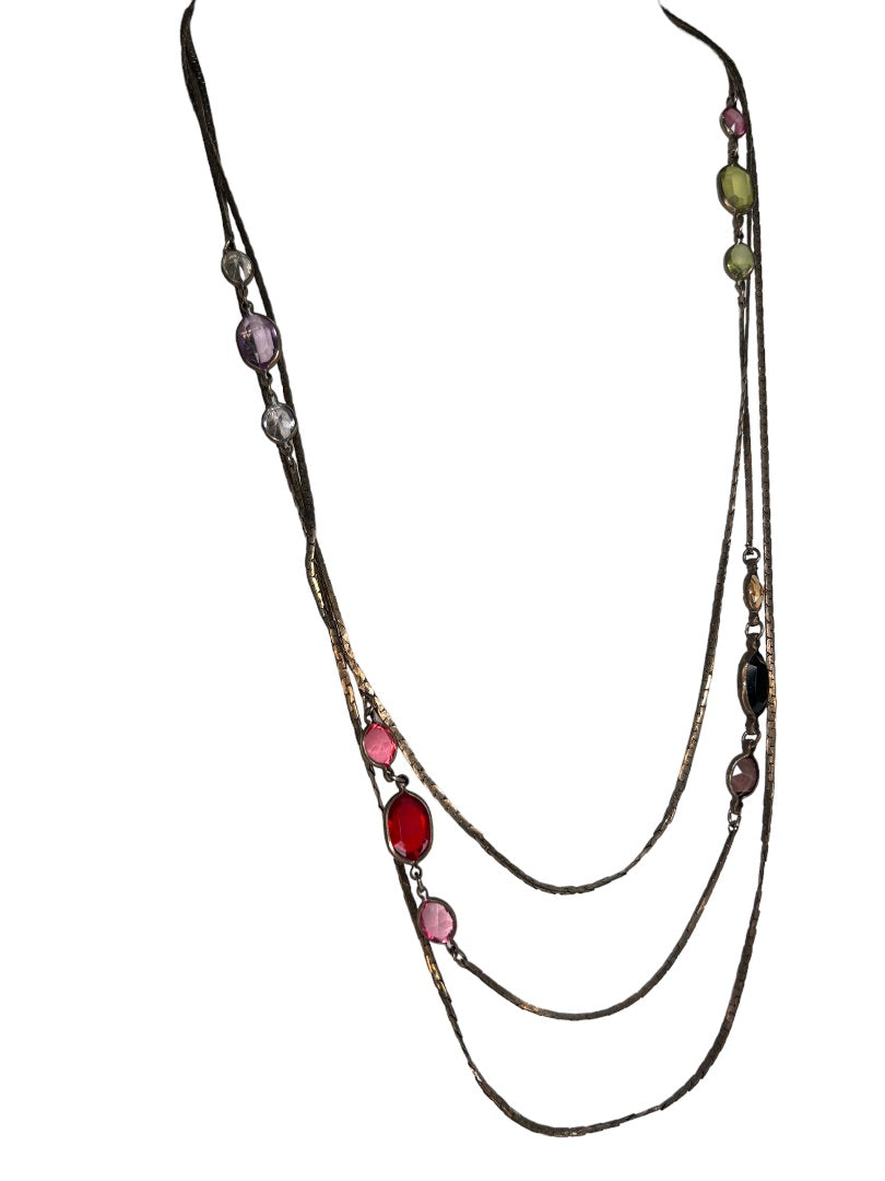 Multistrand Strand Tiered Beaded Statement 28" Necklace Multi-Color Stones