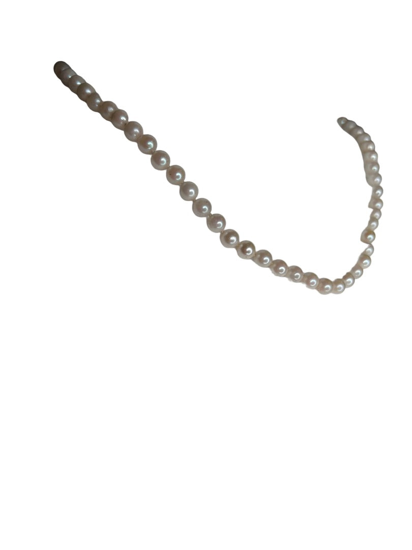 White Pearl Hand Knotted Vintage 1960s Necklace 17" Goldtone Clasp
