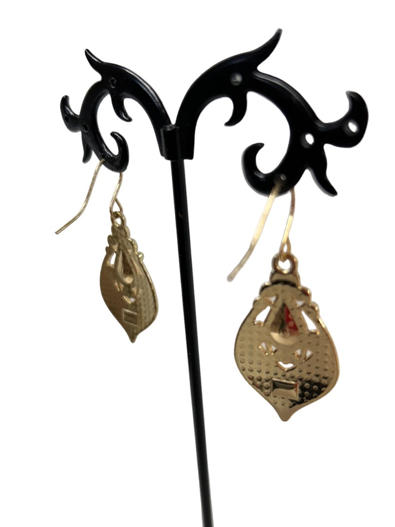 Goldtone Pierced Hook Earrings 1 3/4" Drop Dangle Teardrop Shape