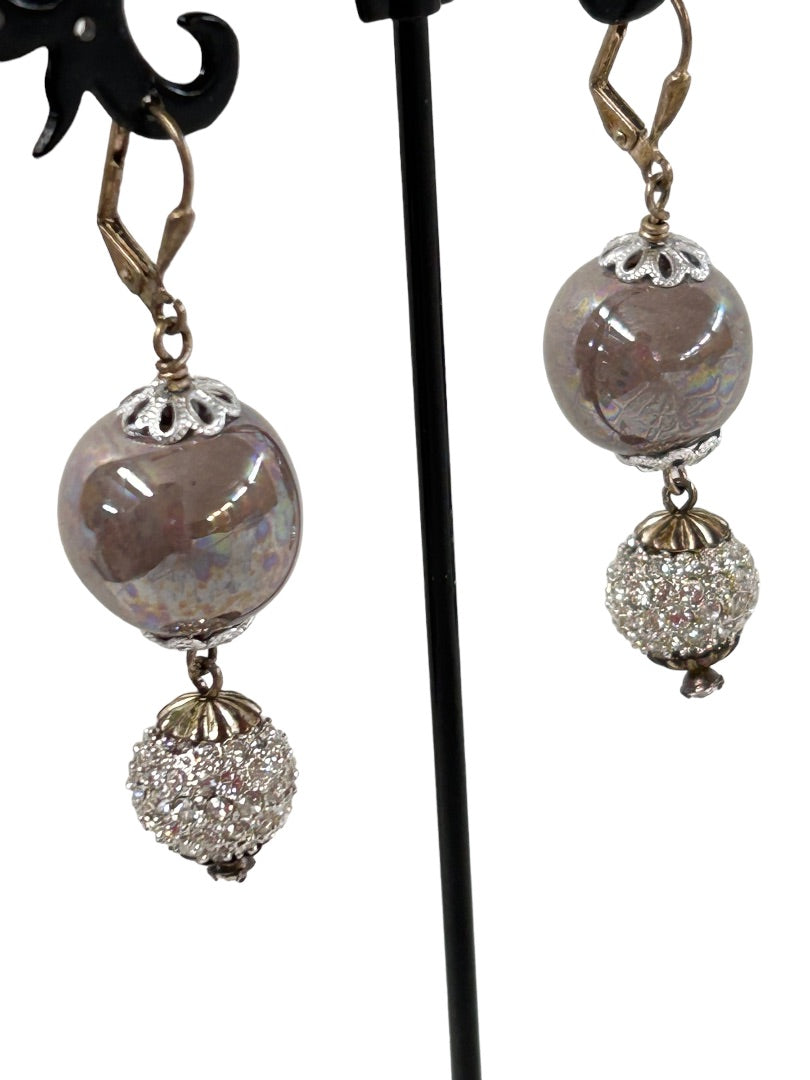 Vintage Leverback Pierced Earrings Crystal Orbs 2.25" Drop Dangle