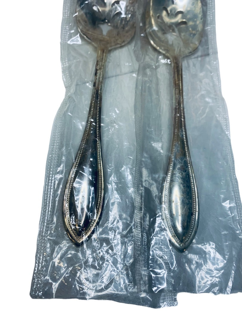 Oneida Ltd "Silver Arbor" Flatware Beaded Edge Set of 2 Vegetable Serving Spoons 8.25"