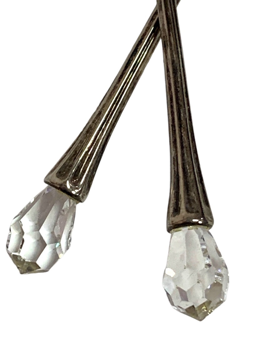 Vintage Silverplate Demitasse Spoon Crystal Handle Pair Set of 2