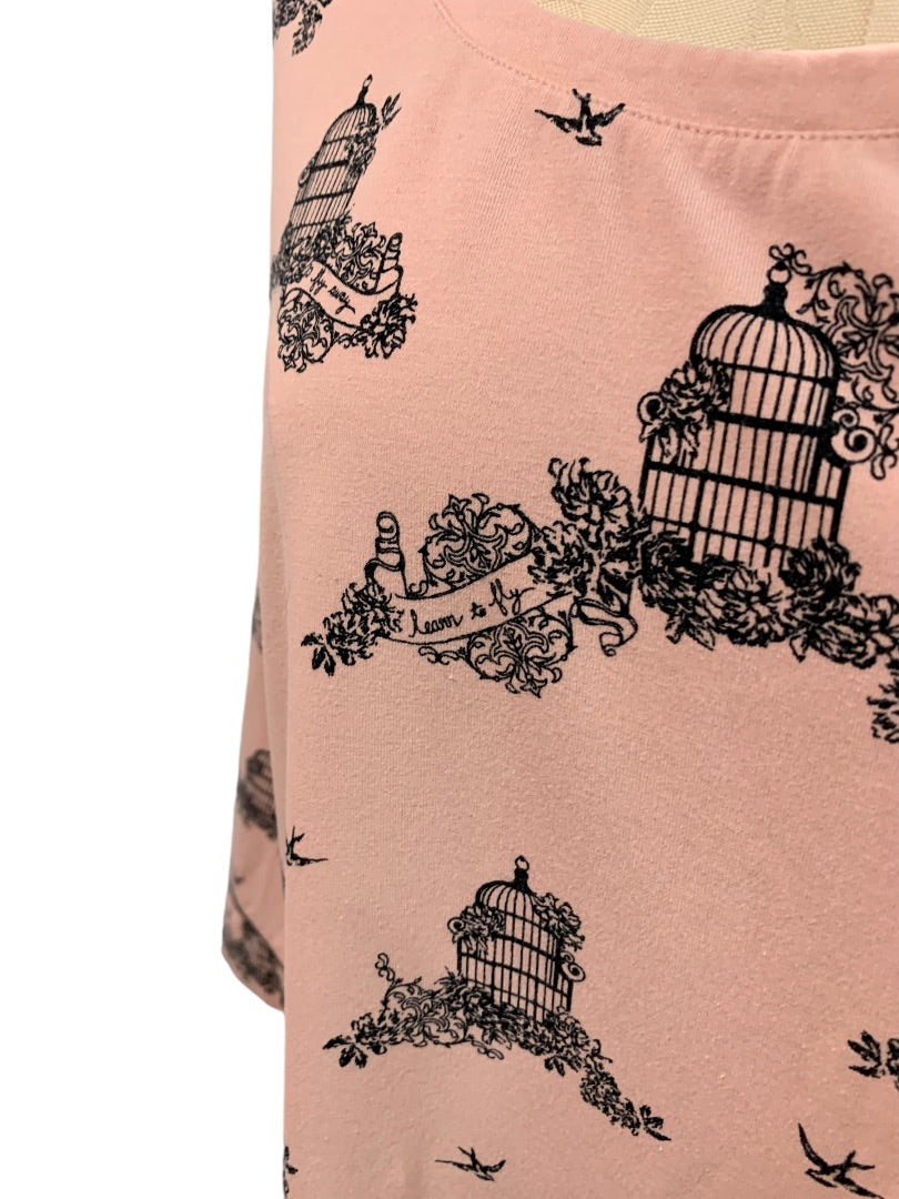 XL Soma Night Dress Pink Jersey Knit Birdcage Print