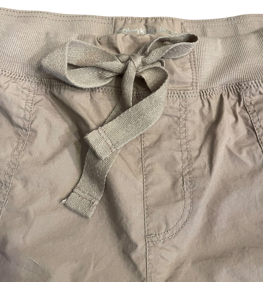 Large Calvin Klein Jeans Khaki Elastic Front Tie Waist Shorts Pockets