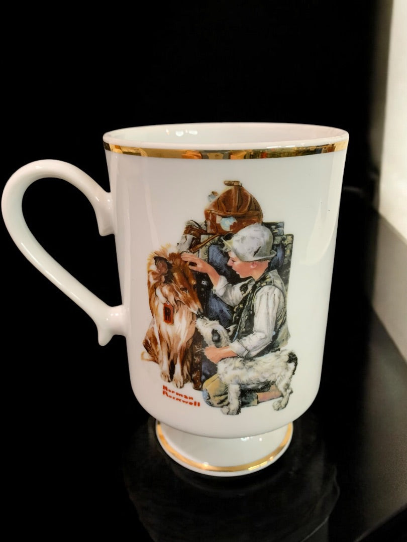 1981 Norman Rockwell Porcelain Pedestal Mug "Making Friends" The Danbury Mint