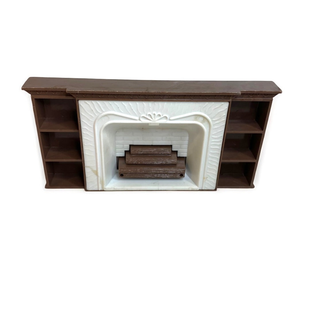 1950s Plasco Miniature Dollhouse Fireplace 1:18 Scale Brown