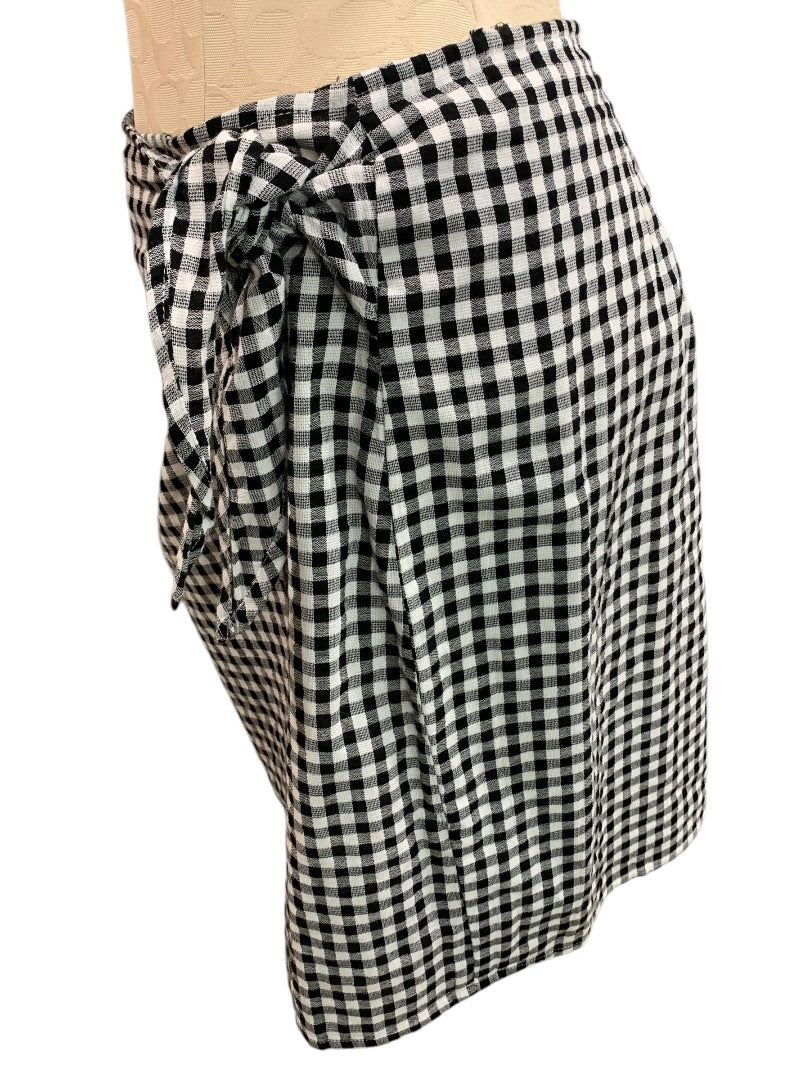 Size 6 Madewell New Wrap Skirt Black White Gingham Plaid