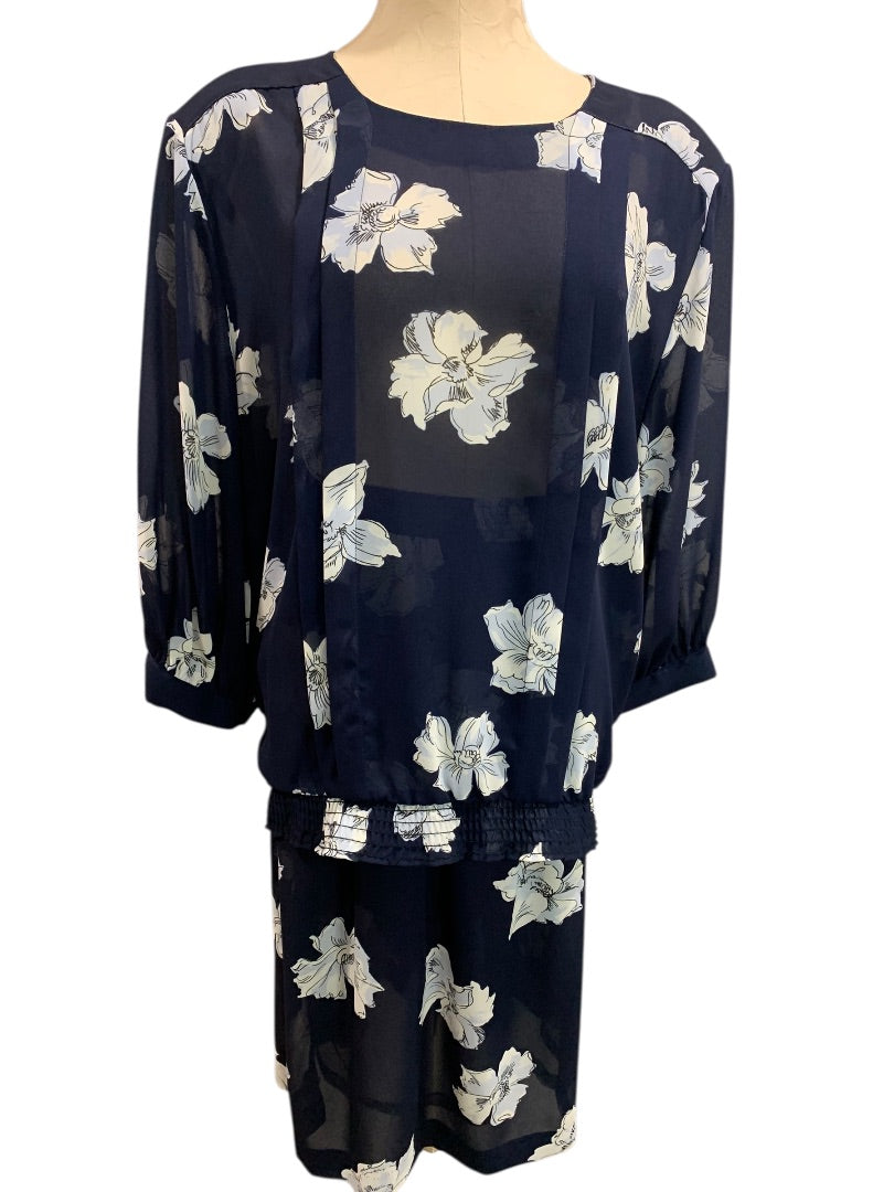Size 20W Ms Russ Womens 1980s Sheer Skirt Shirt Outfit Navy Blue