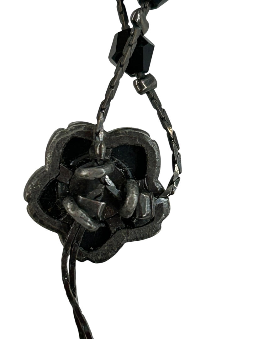 Black Flower Necklace 16 Inch Spring Closure Tassel