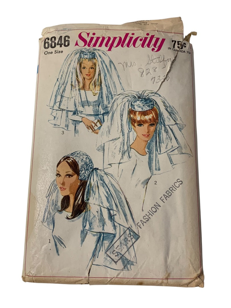 Simplicity 1960s Bridal Veil Pattern Uncut 6846 One Size