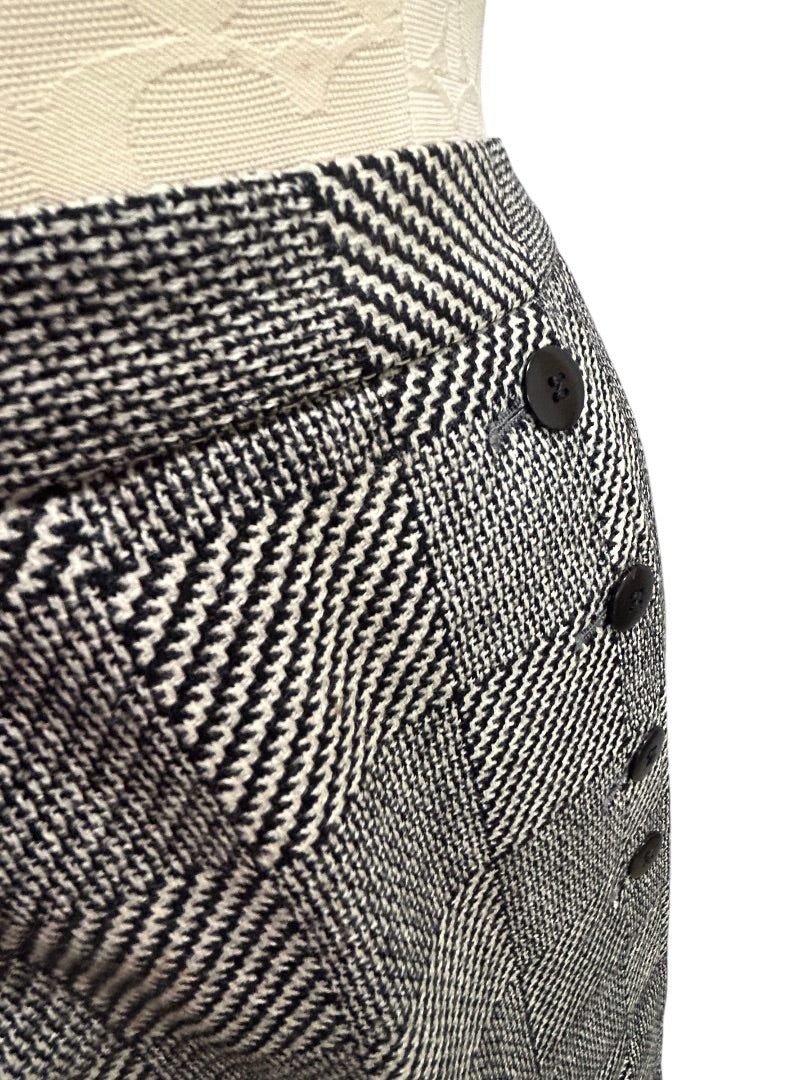 Jaeger Wool Skirt Vintage Checkered Side Button Made In Great Britain Size 24