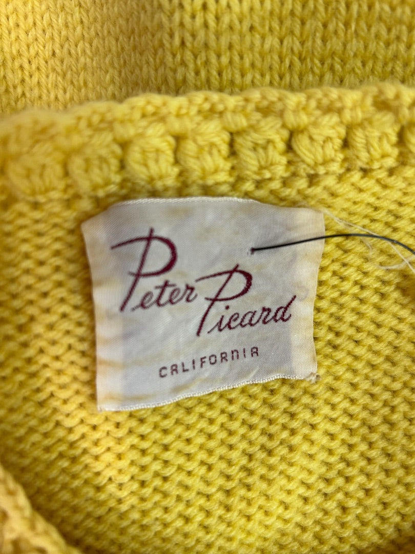 Peter Picard Womens Dress Yellow Knit Sleeveless 60s Mod Vintage USA