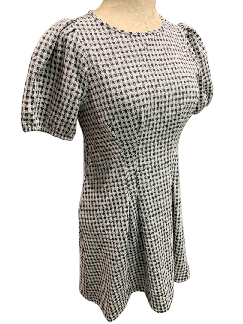 Size 4P Loft Petites Knit Dress Back Zip Gray White Gingham Check