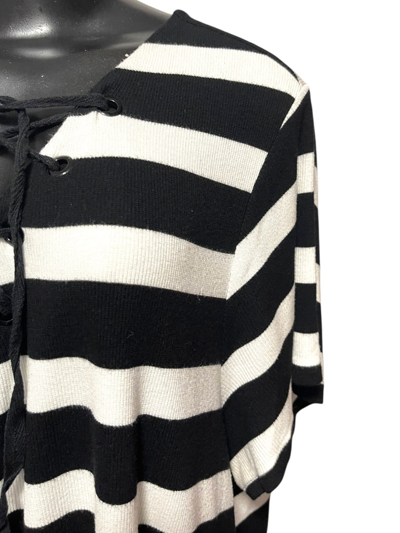 3X INC International Concepts Striped Short Sleeve Womens Top Shirt