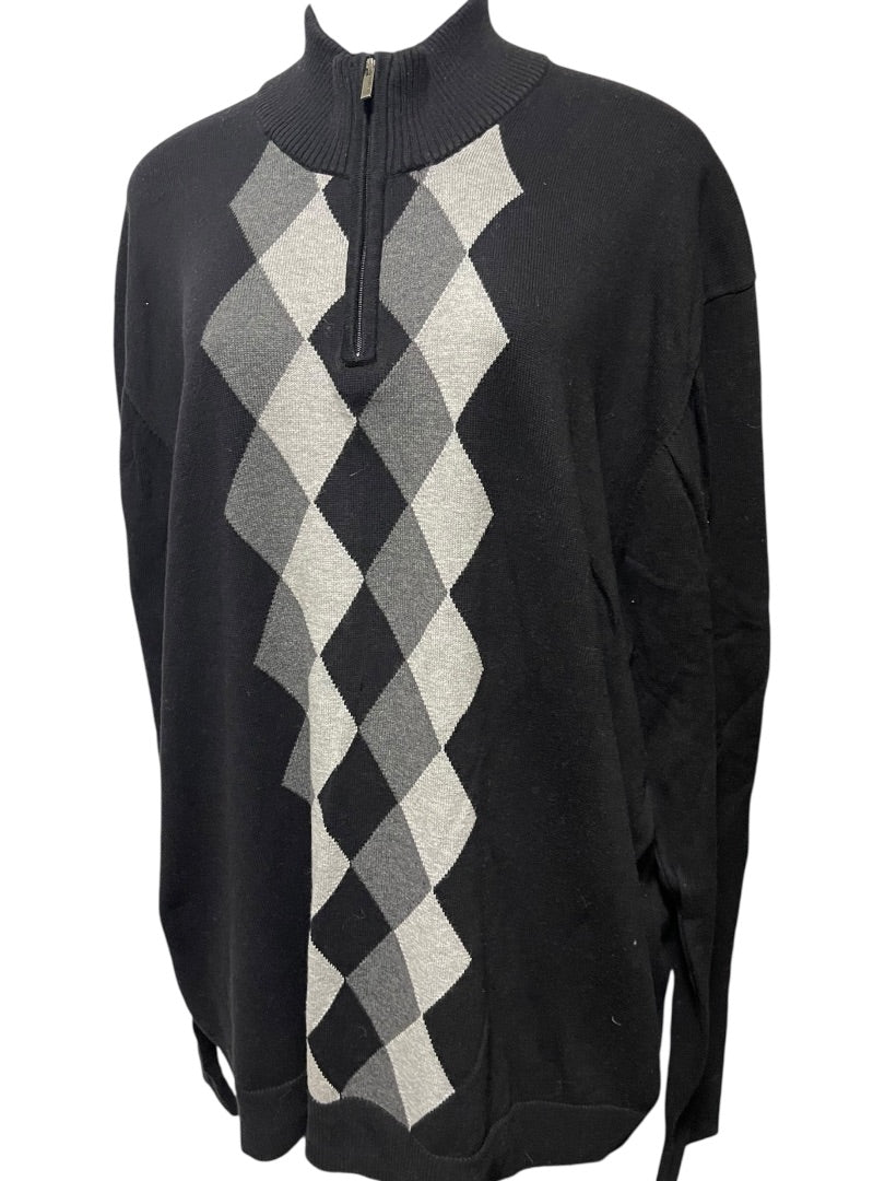 XXL Alfani Arglye 3/4 Zip Long Sleeve Men's Sweater Black & Gray