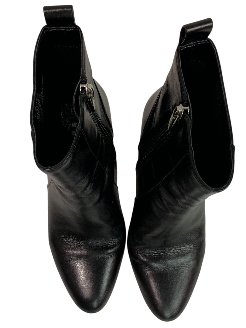 Size 6 Vince Camuto Womens Black Leather Booties 4 Inch Block Heel Enverna