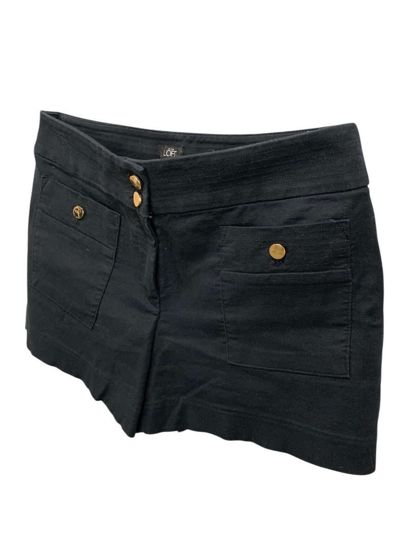 Size 2 Loft Womens Shorts Black Goldtone Button Pockets