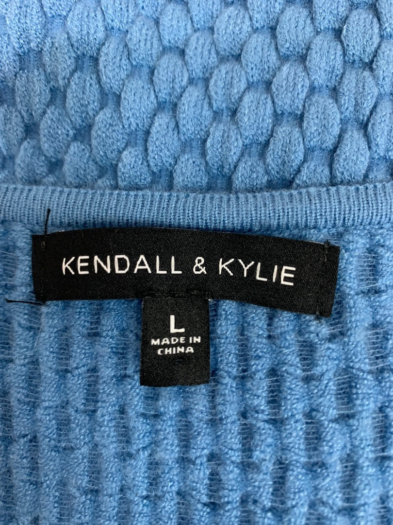 Large Kendall & Kylie Junior Womens Blue Textured Short Sleeve Cardigan Sweater