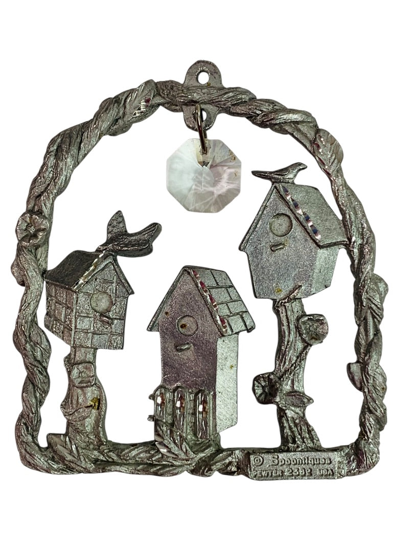 Spoontiques Pewter Ornament Suncatcher Prism Birdhouses 3" #2387