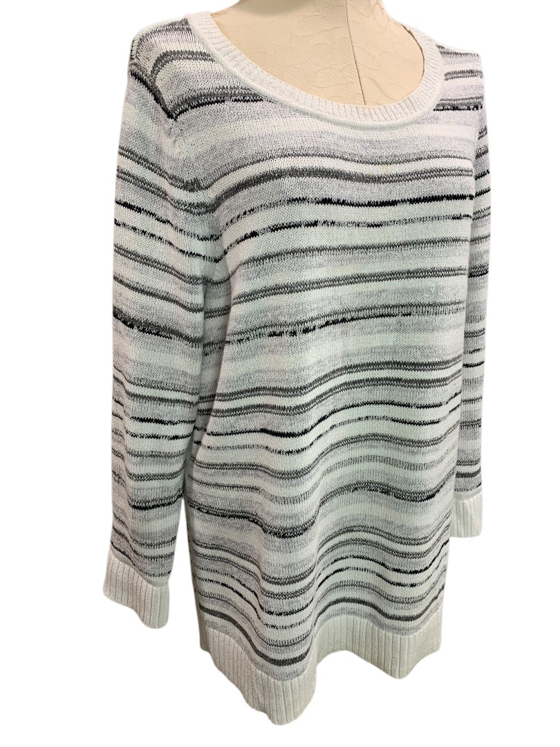 1X T by Talbots Womens Striped Gray Pullover Sweater Cotton Blend