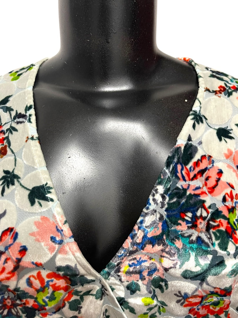 Small Maeve Anthropologie Sheer Umi Wrap Floral Velvet Shirt Silk Blend