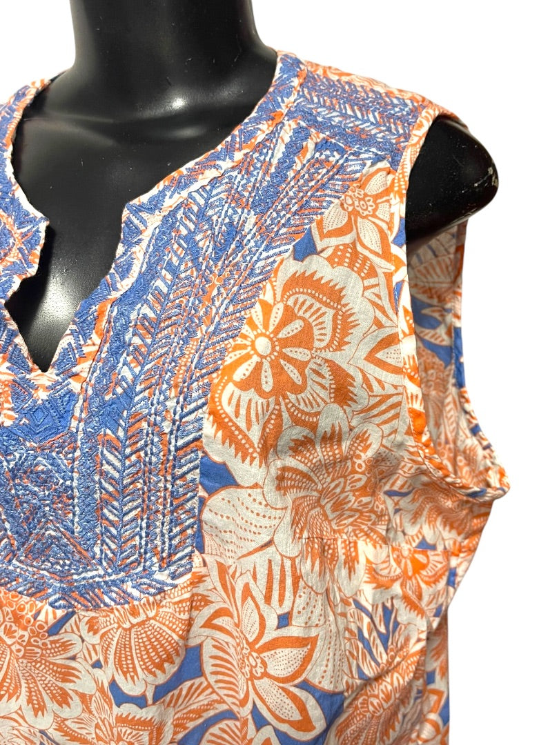 XL Talbots Floral Embroidered Cotton Sleeveless Shirt Boho Pullover