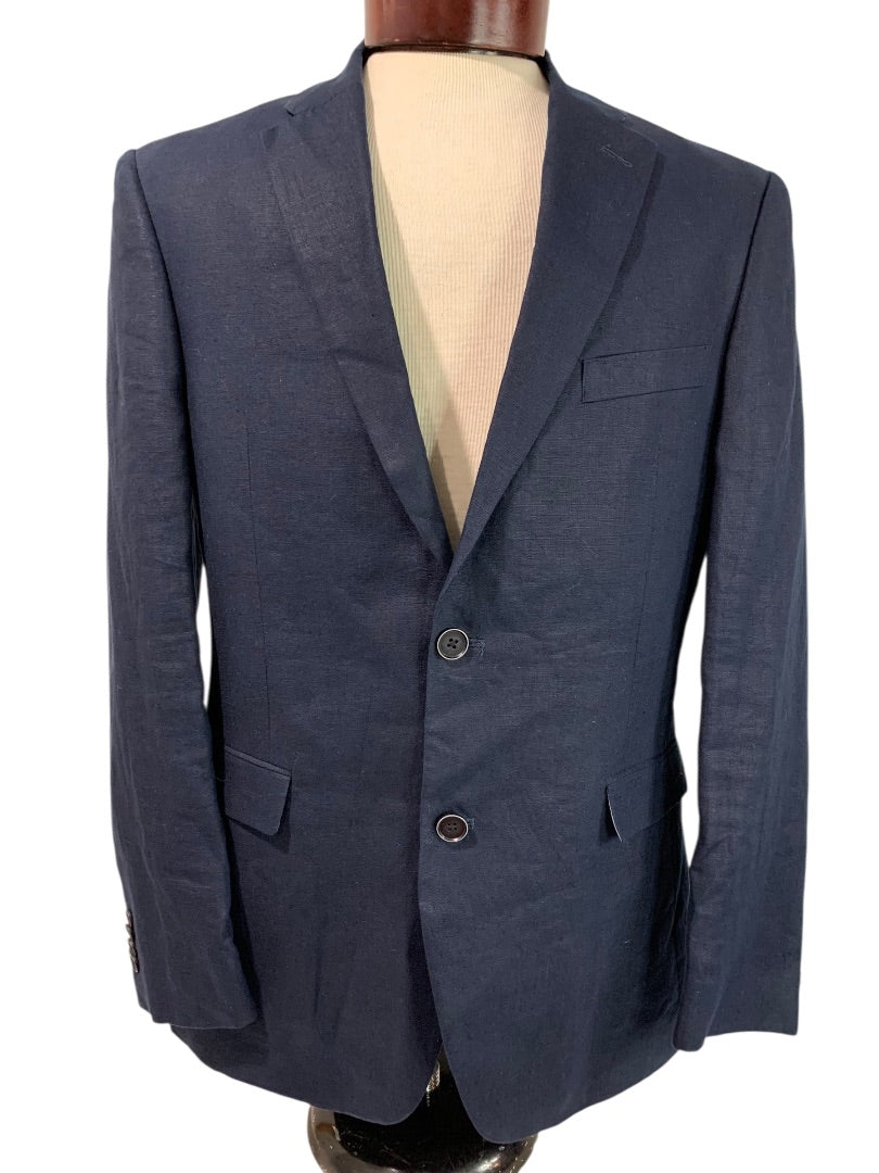 38R Tommy Hilfiger Mens Navy Blue Linen Sport Coat Jacket
