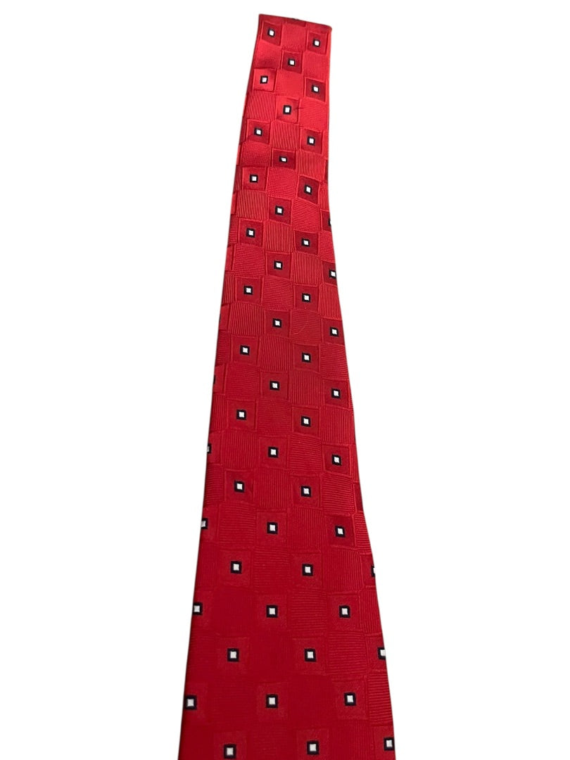 Tommy Hilfiger 100% Silk Classic Block Pattern Tie Red Mens Necktie 58"