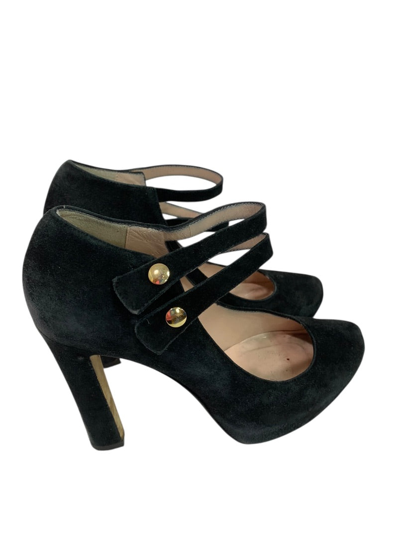 Size 7 Kate Spade Nara Double Strap 4.5" Heel Shoes Black Suede