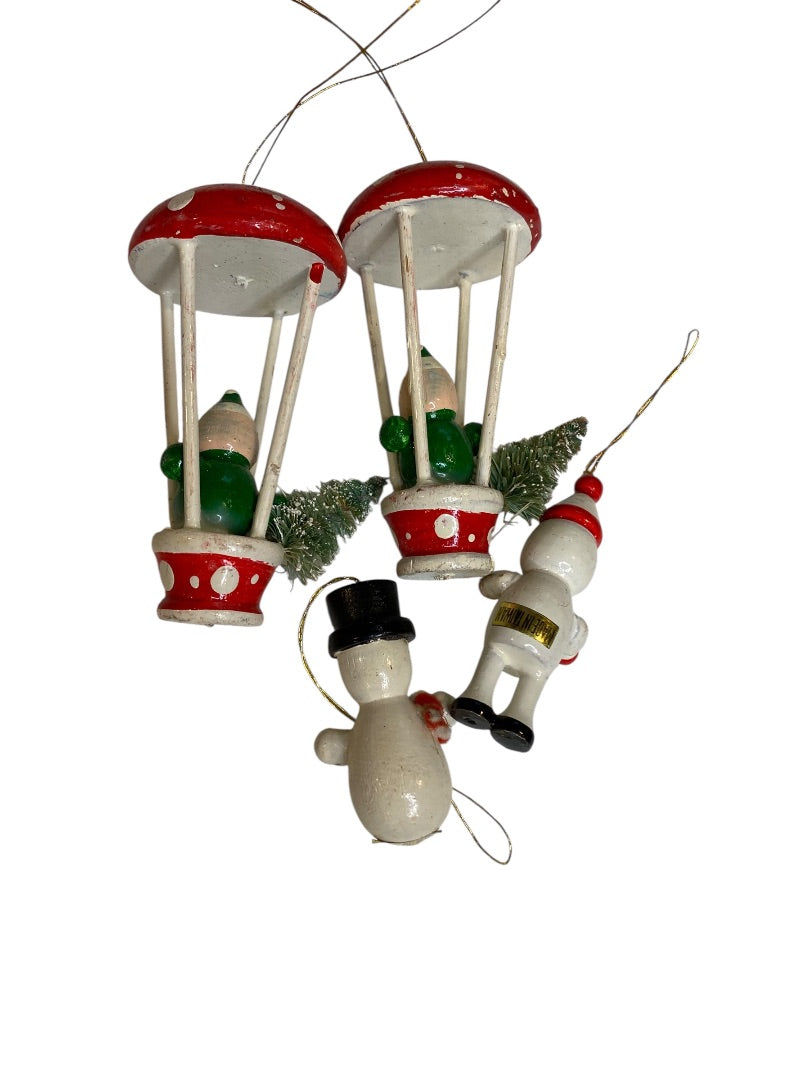 Vintage Wooden Christmas Holiday Ornaments Balloon Snowman 1.5"-3"