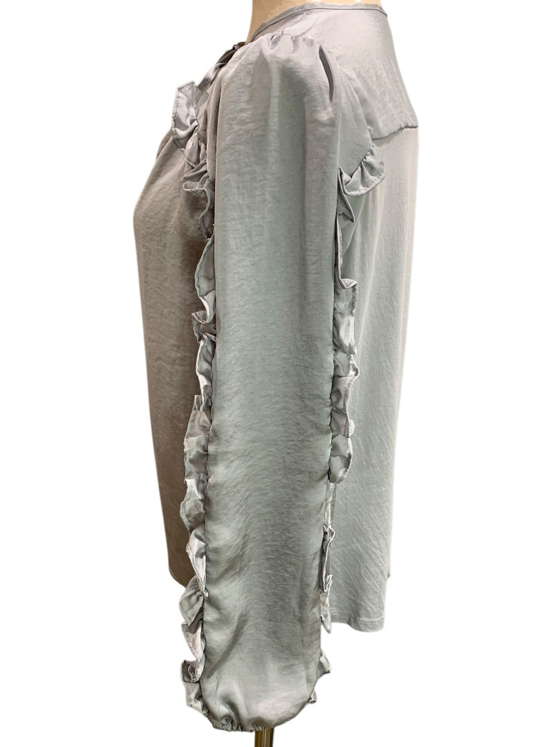 XXSP Loft Petites Womens Gray Satiny Pullover Blouse Ruffle Detail