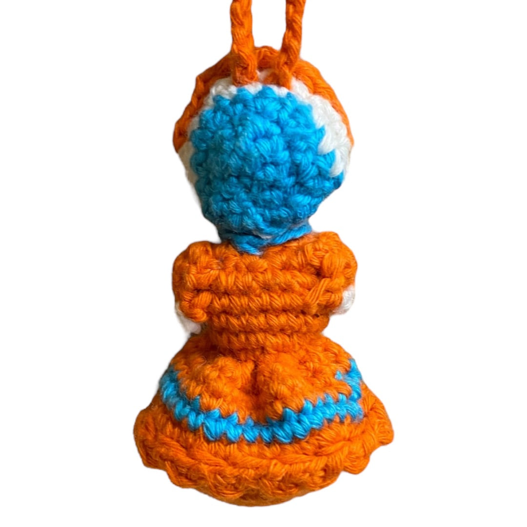 Vintage Amigurumi Japanese Crochet Girl Doll 2" Silk Face Orange