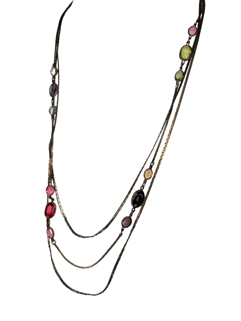 Multistrand Strand Tiered Beaded Statement 28" Necklace Multi-Color Stones