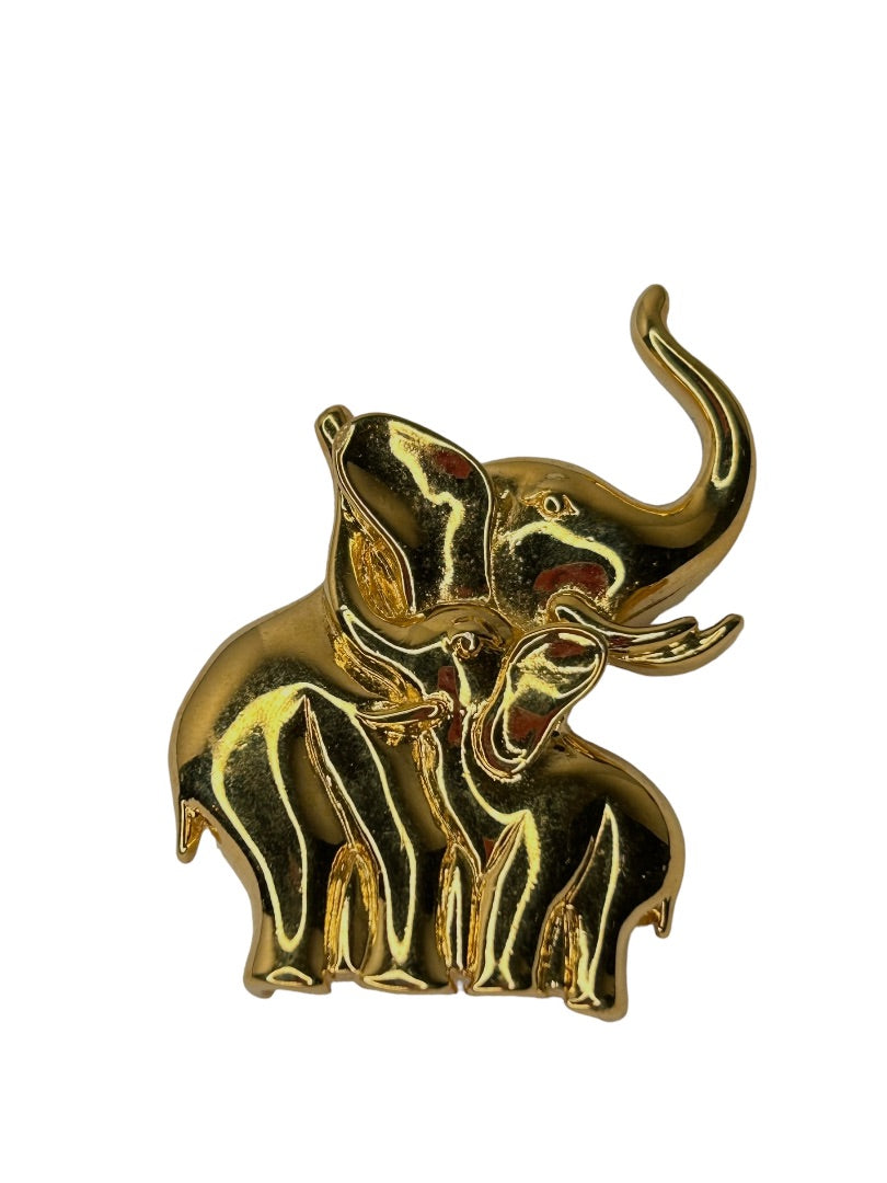 Vintage Goldtone Signed LR Lady Remington Mom Baby Elephant Figural Brooch Pin