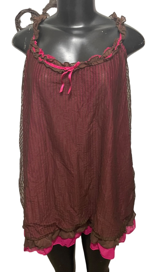 18/20 Cacique Ruffled Strap Pink Lining Sleepwear Nightie Camisole