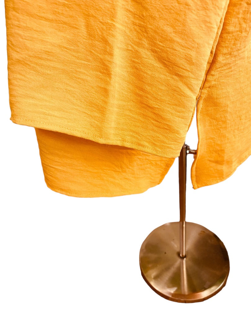 18/20 Asley Stewart Womens New Yellow Gold Crinkle V-Neck Pull Over Blouse Top