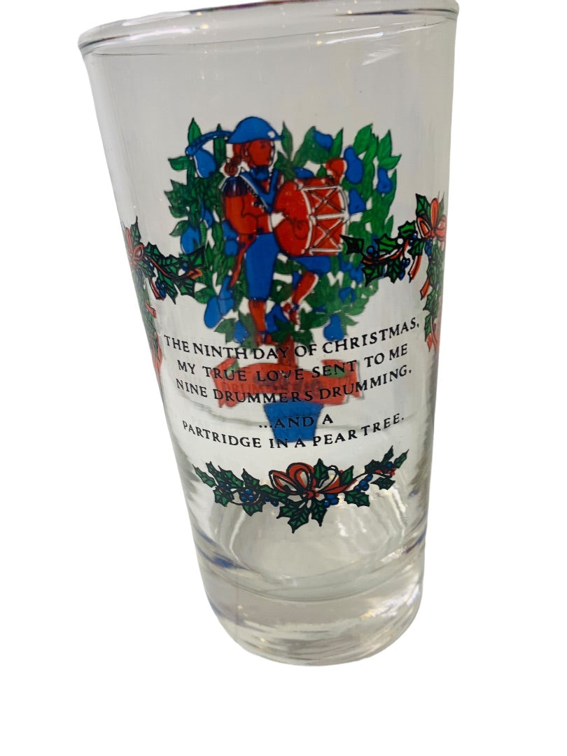 Vintage Tumbler Glass Taylor Smith & T 9th Day of Christmas 10 oz Drinking