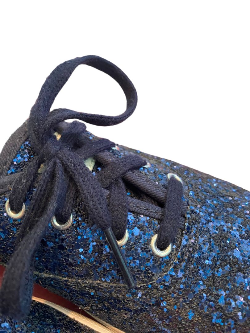 7 M Keds Kate Spade Collab Navy Blue Glitter Classic Sneakers Lace Up