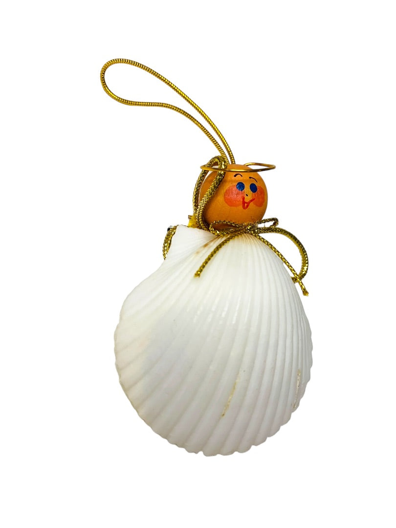 Vintage 1980s Holiday Christmas Ornament Angel Shell 3.3"