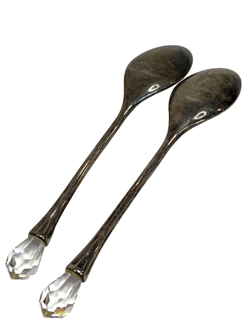 Vintage Silverplate Demitasse Spoon Crystal Handle Pair Set of 2