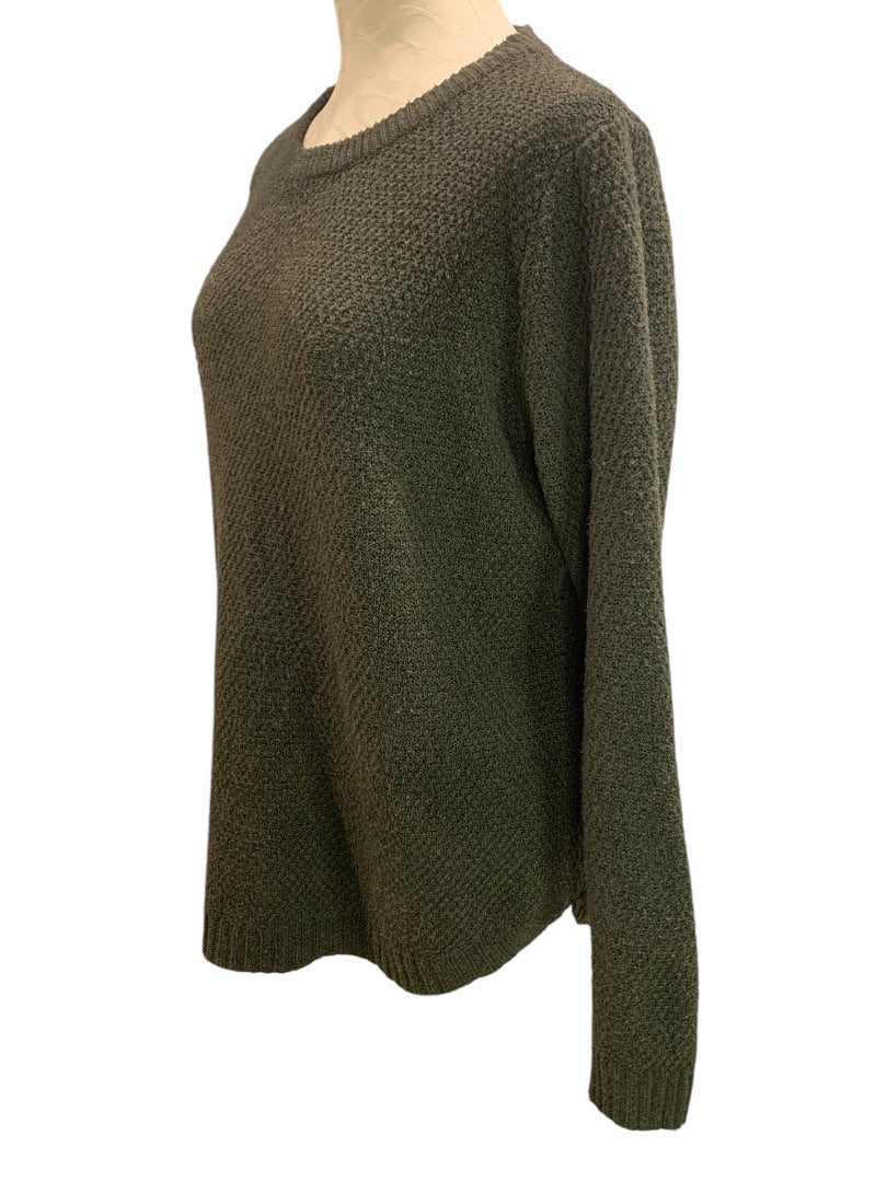 XL Pink Clover Womens Army Green Textured Cozy Sweater Pullover