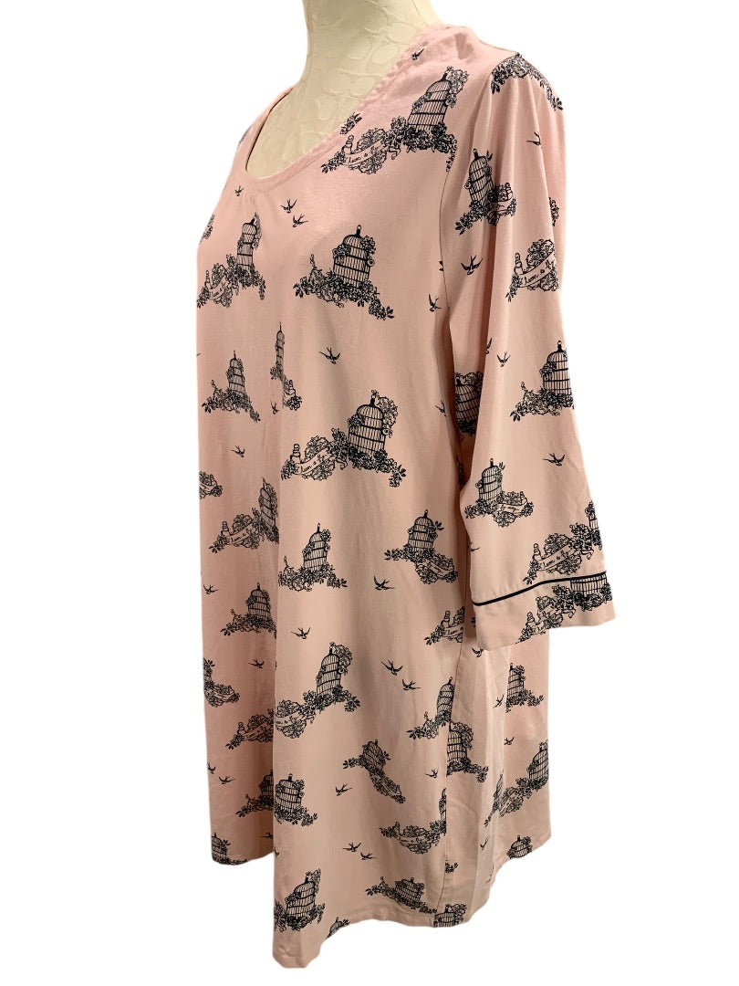 XL Soma Night Dress Pink Jersey Knit Birdcage Print
