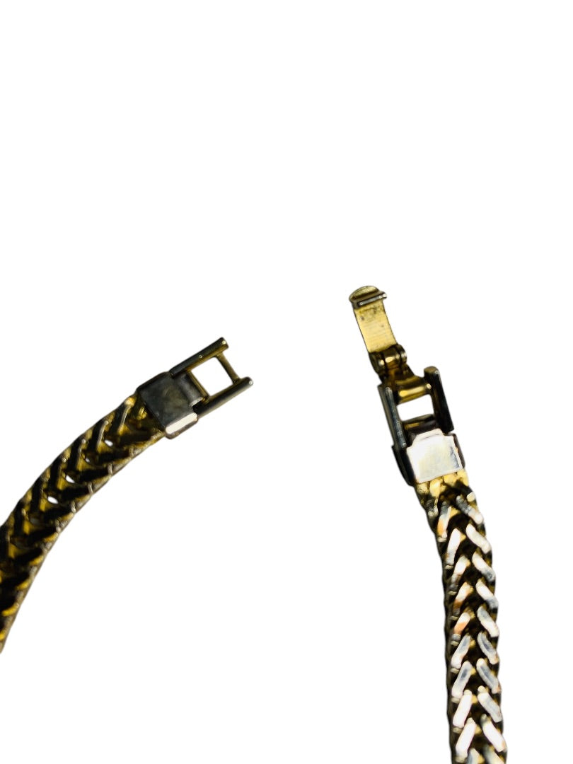 Vintage Goldtone Bracelet Foldover Clasp Lays Flat 7.25 Inch