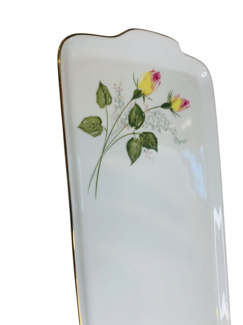 Vintage Hutschenreuther Bavaria Germany Yellow Pink Rose 12.5" Tray