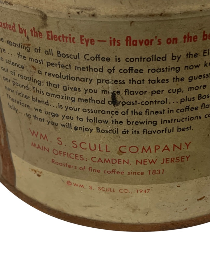 1947 Boscul Coffee Can Tin No Lid Camden NJ 1 Pound