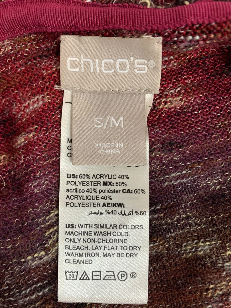 Small Medium Chicos Ruffle Knit Ruana Multi Color Open Cardigan Sweater